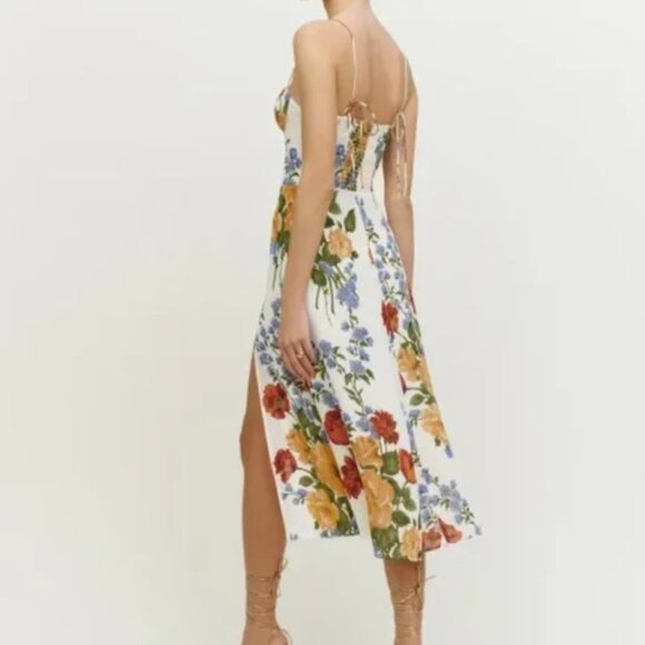 Reformation Juliette Dress in Formosa White Yellow Red Blue Floral Midi - Picture 3 of 8